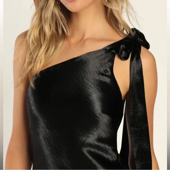 Lulus black satin one shoulder formal maxi dress XS - Picture 3 of 4